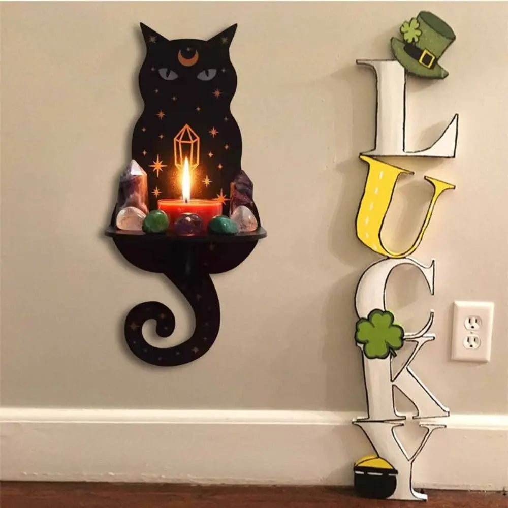 Wooden Carving Crystal Display Stand – Rustic Hanging Candle Holder, Home Decor Shelf for Crystals, Candles, and Essential Oils