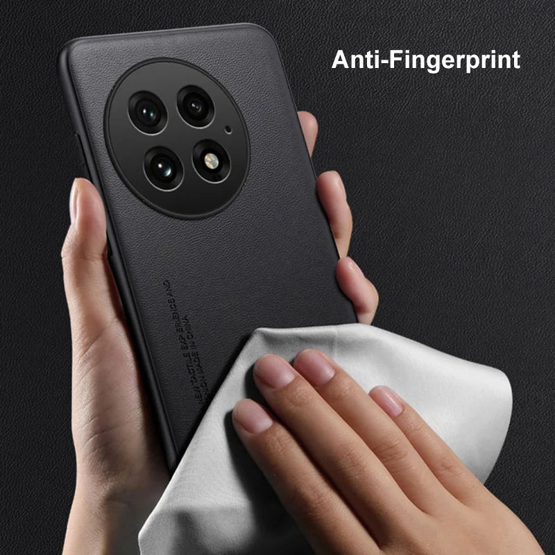 Luxury Matte PU Leather Case for OnePlus 13 – Shockproof, Anti-Fingerprint Back Cover