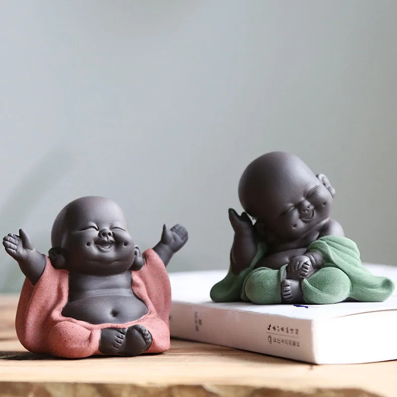 Little Monk Figurine | Cute Baby Buddha Statue | Ceramic Mini Monk Ornament | Home & Office  Decoration | Spiritual Gift