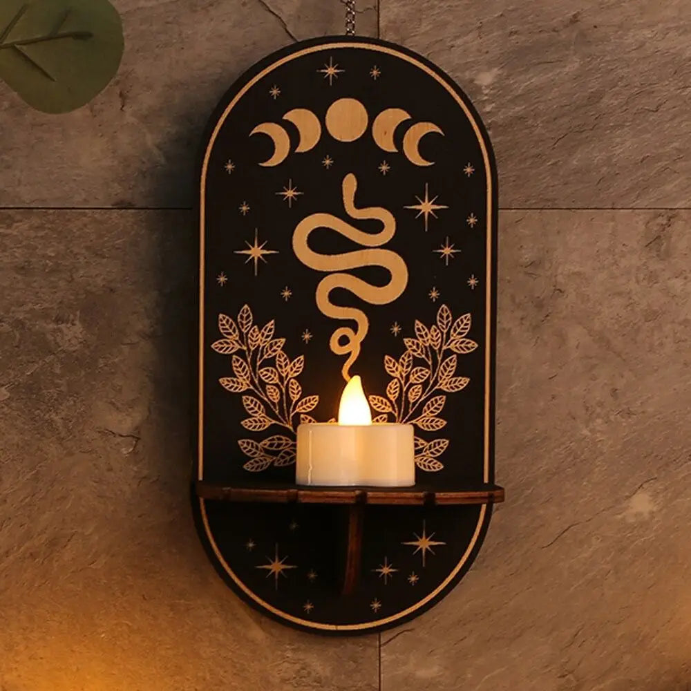 Wooden Carving Crystal Display Stand – Rustic Hanging Candle Holder, Home Decor Shelf for Crystals, Candles, and Essential Oils