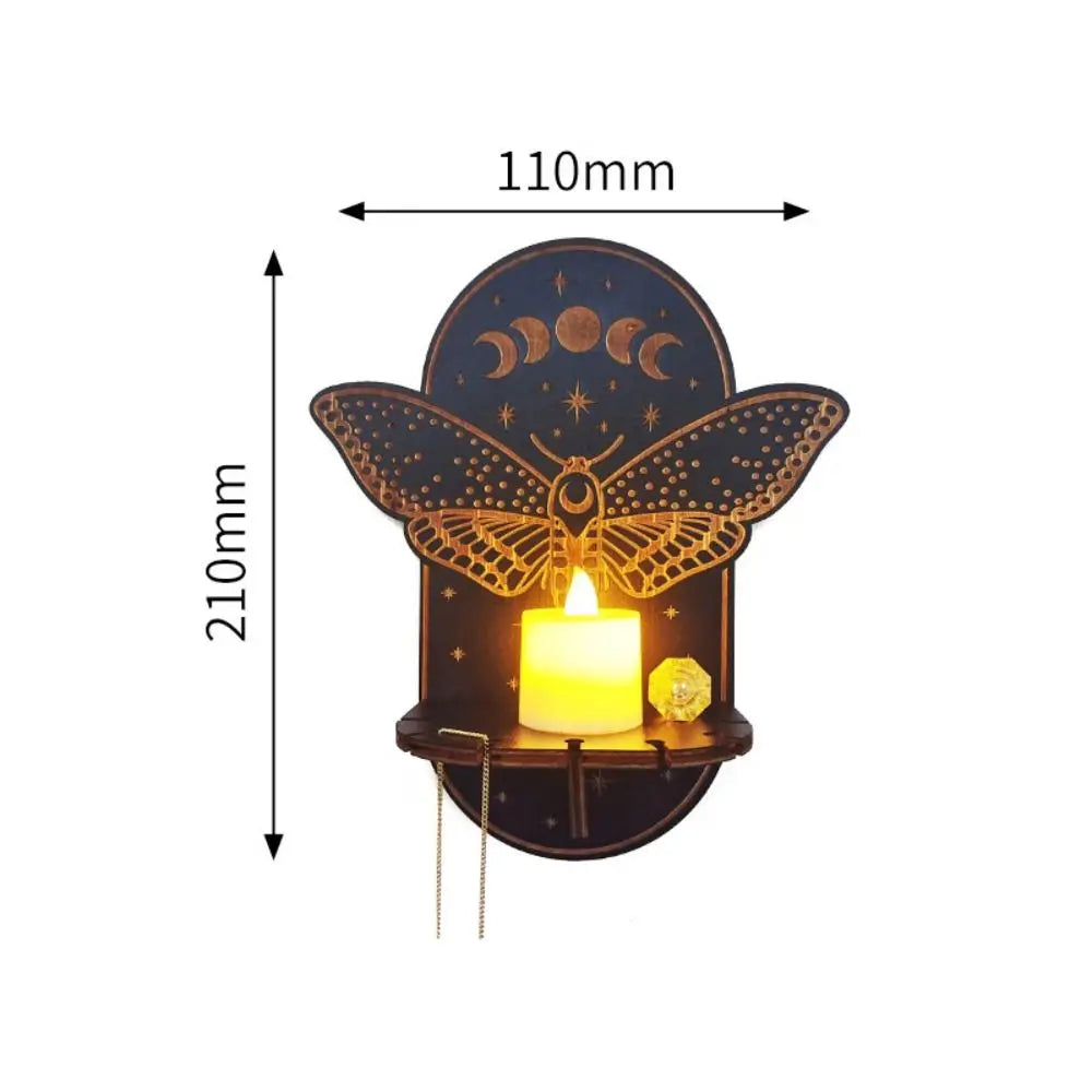 Wooden Carving Crystal Display Stand – Rustic Hanging Candle Holder, Home Decor Shelf for Crystals, Candles, and Essential Oils