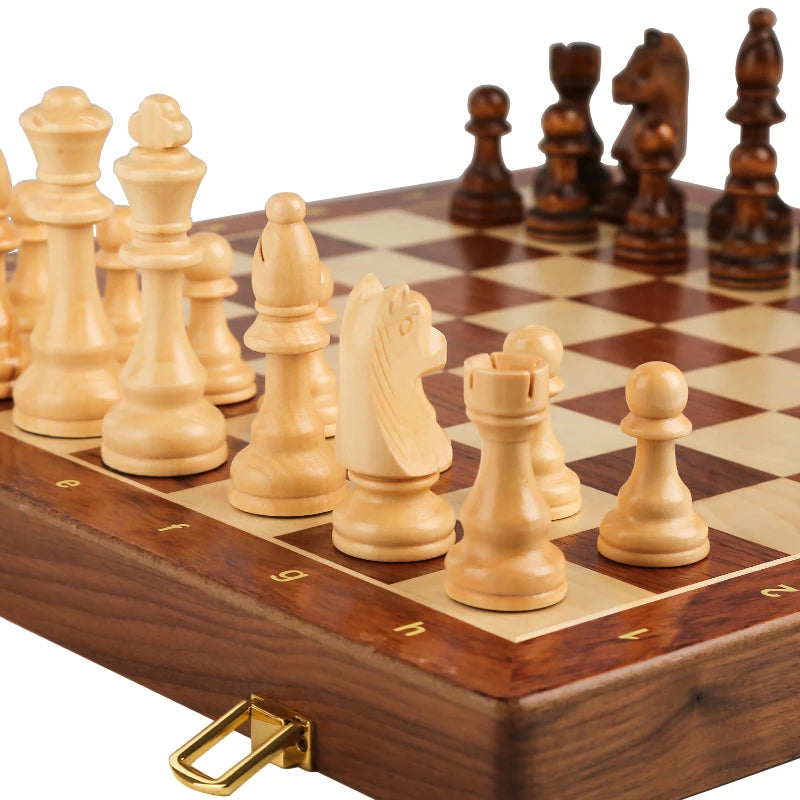 Folding Wooden Chess Set with Walnut Board & Pieces