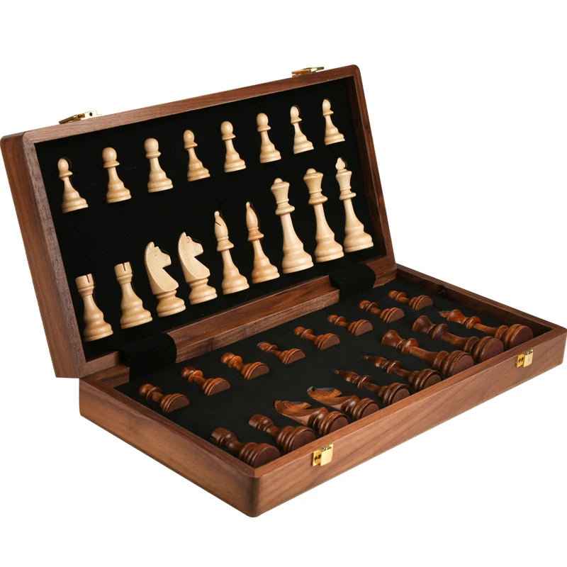 Folding Wooden Chess Set with Walnut Board & Pieces
