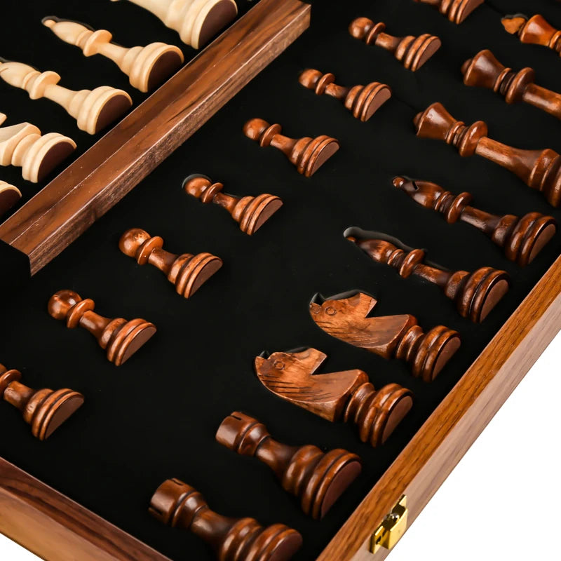 Folding Wooden Chess Set with Walnut Board & Pieces
