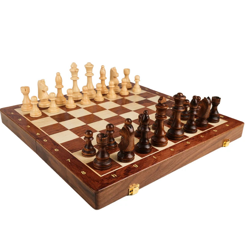 Folding Wooden Chess Set with Walnut Board & Pieces