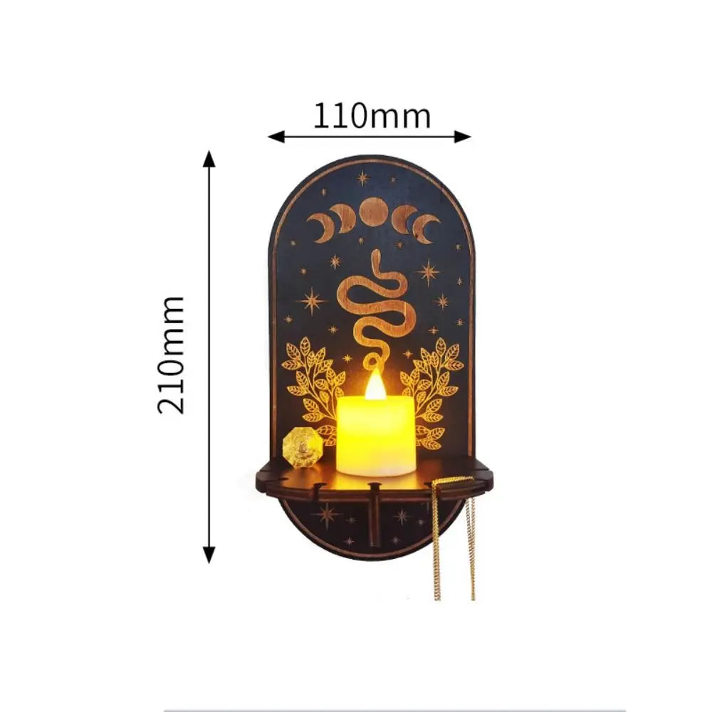Wooden Carving Crystal Display Stand – Rustic Hanging Candle Holder, Home Decor Shelf for Crystals, Candles, and Essential Oils