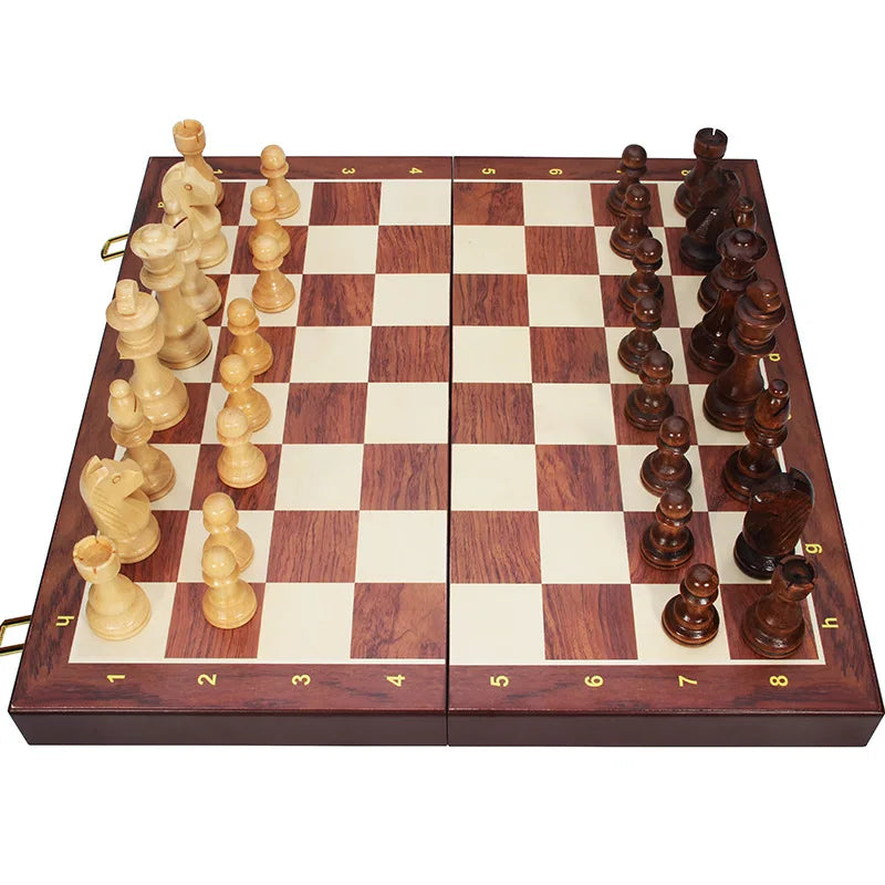 Folding Wooden Chess Set with Walnut Board & Pieces