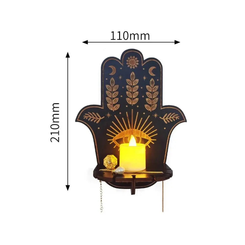 Wooden Carving Crystal Display Stand – Rustic Hanging Candle Holder, Home Decor Shelf for Crystals, Candles, and Essential Oils