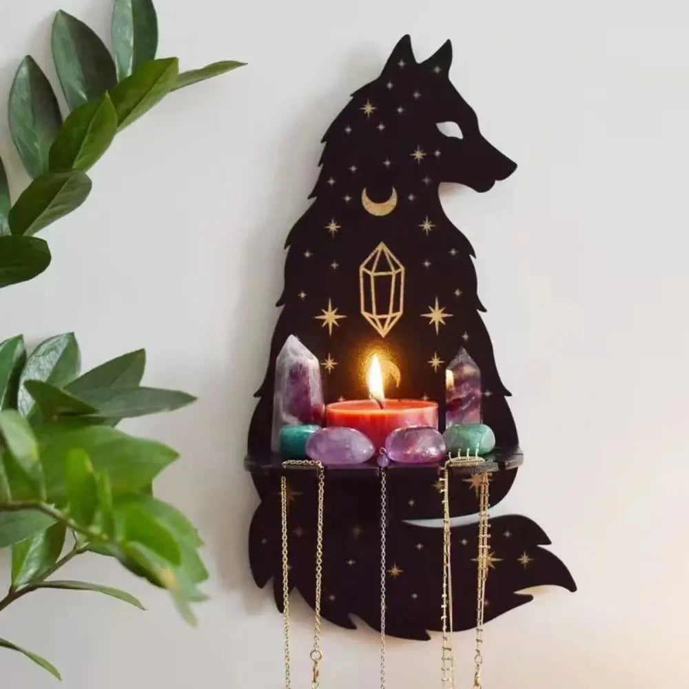 Wooden Carving Crystal Display Stand – Rustic Hanging Candle Holder, Home Decor Shelf for Crystals, Candles, and Essential Oils